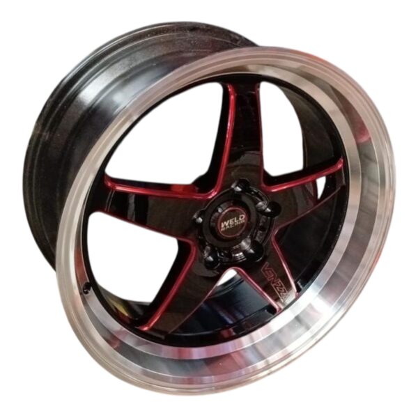 RIN 18X8.5 5-114.3  SAXO  WWF NEGRO FILO ROJO CAMA MAQUINADO CB73.1 ET+30